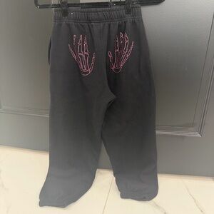 PINK -Victoria’s Secret/XS Black Sweatpants with Pink Skeleton Hand Embroidery